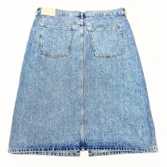 Everlane The Denim Midi Skirt Medium Wash Jeans Split Front Size 31 Regular - Picture 2 of 7